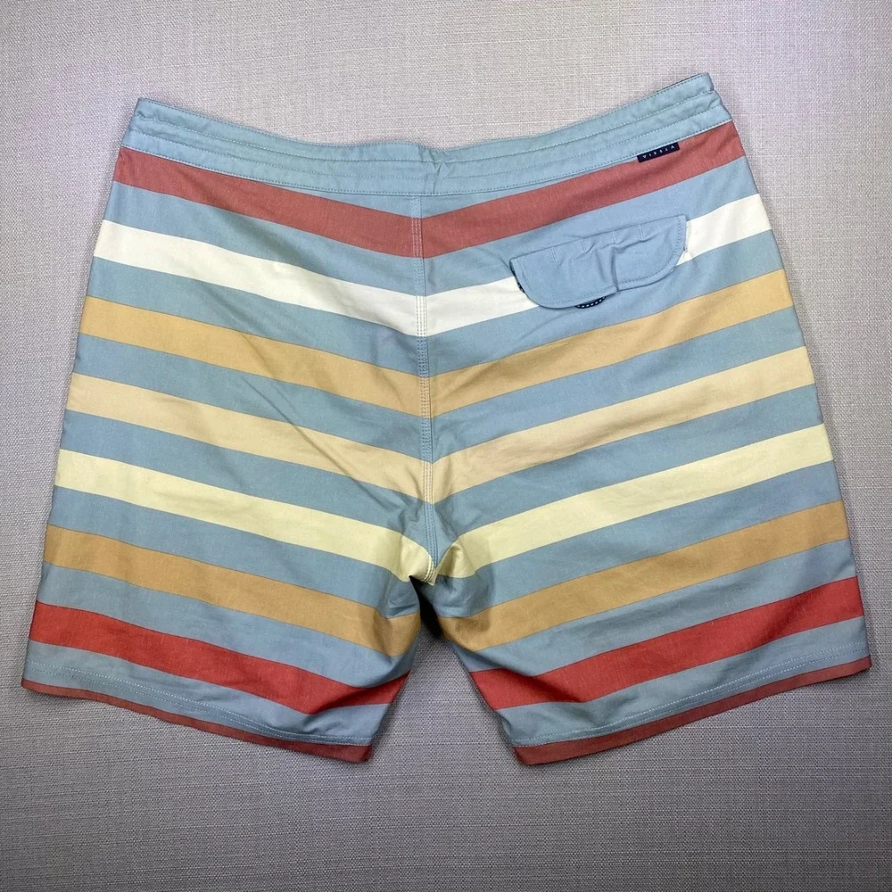 Vissla Mens Striped Board Shorts Size 38 Surf Trunks Multi w/ Pocket